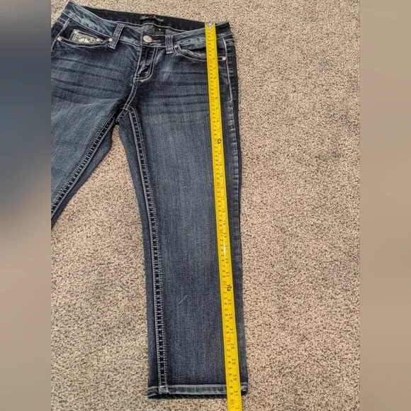 Women's Love Indigo Dark Wash Capris Denim Blue Jeans Stretch Sz: 4 Design Pants - Picture 3 of 14